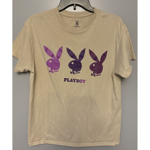 PLAYBOY Other - Playboy Men’s T - Shirt Short Sleeve Beige Color Size Medium With Bunnies Print